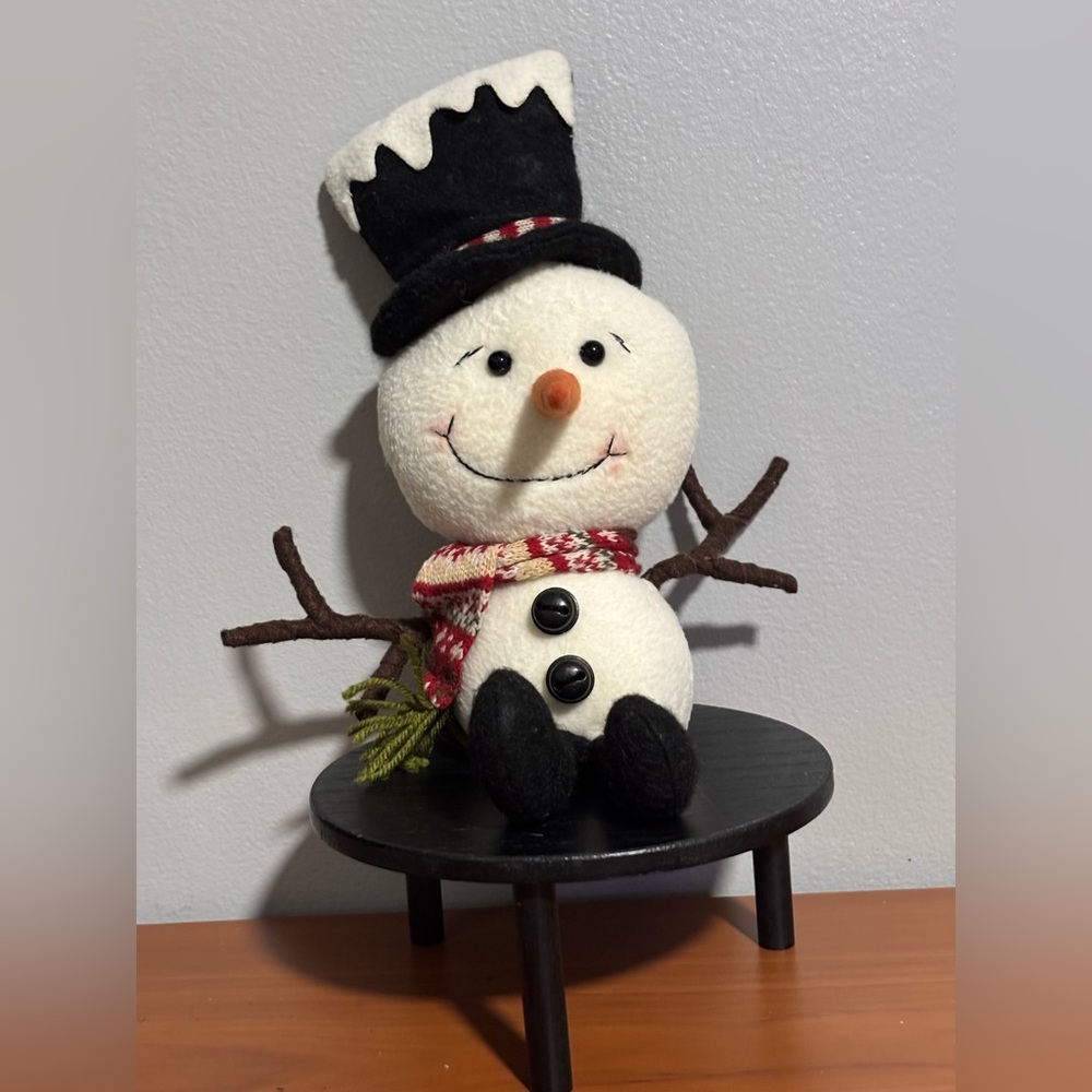 Festive Snowman Plush Decoration - Black and White